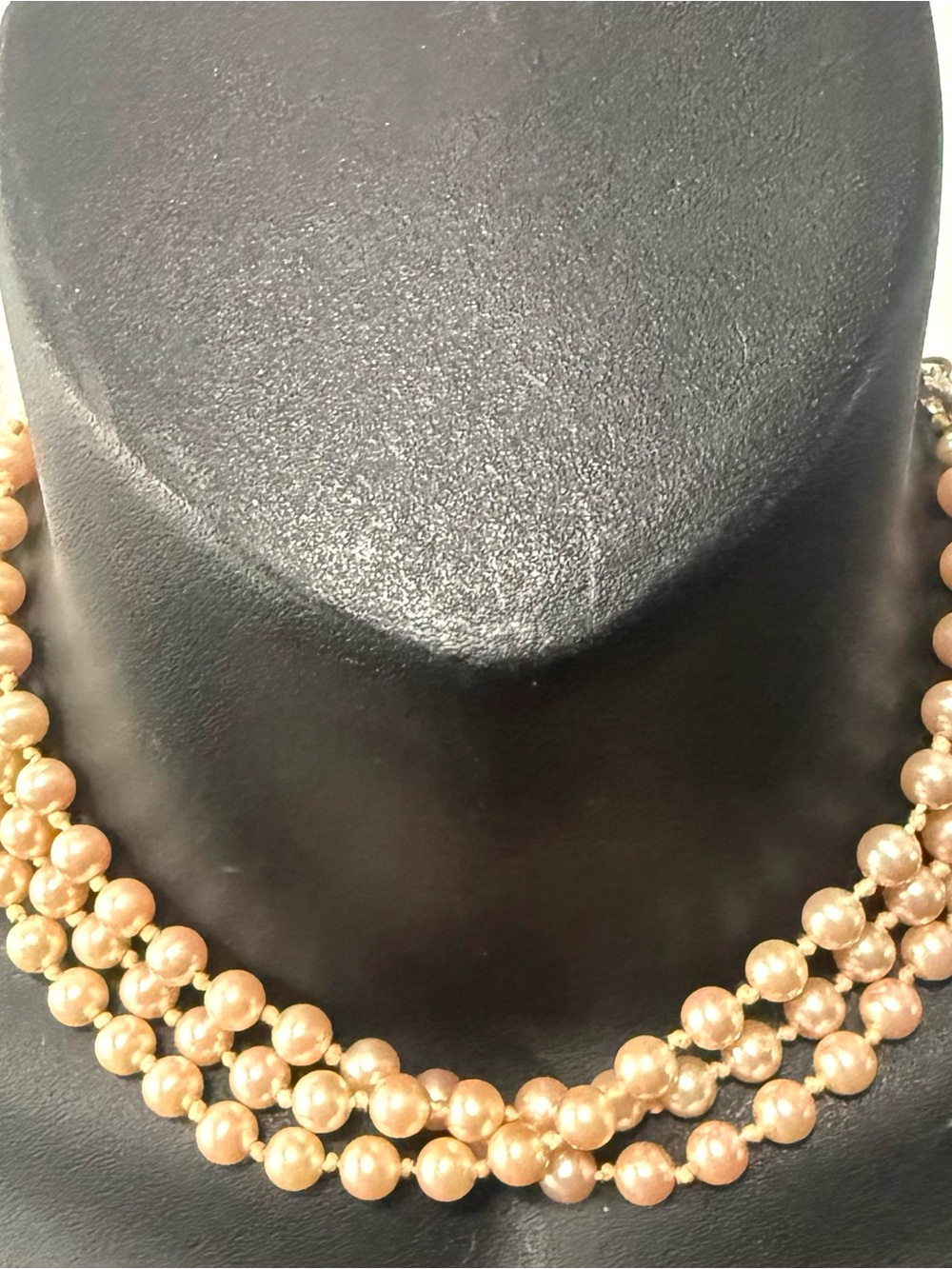 Vintage 1950s 1960s Triple Strand Faux Pearl Rhinestone Choker Necklace